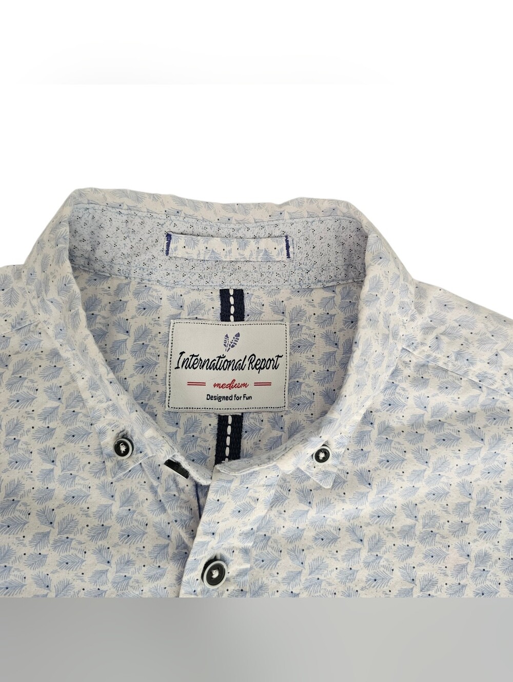 Mens International Report Long Sleeve Blue Floral Print Button Down Shirt Medium